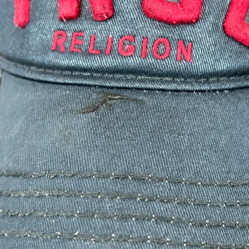 True Religion Waxed Cotton Spellout Logo Baseball Hat‎ Leather Strapback
